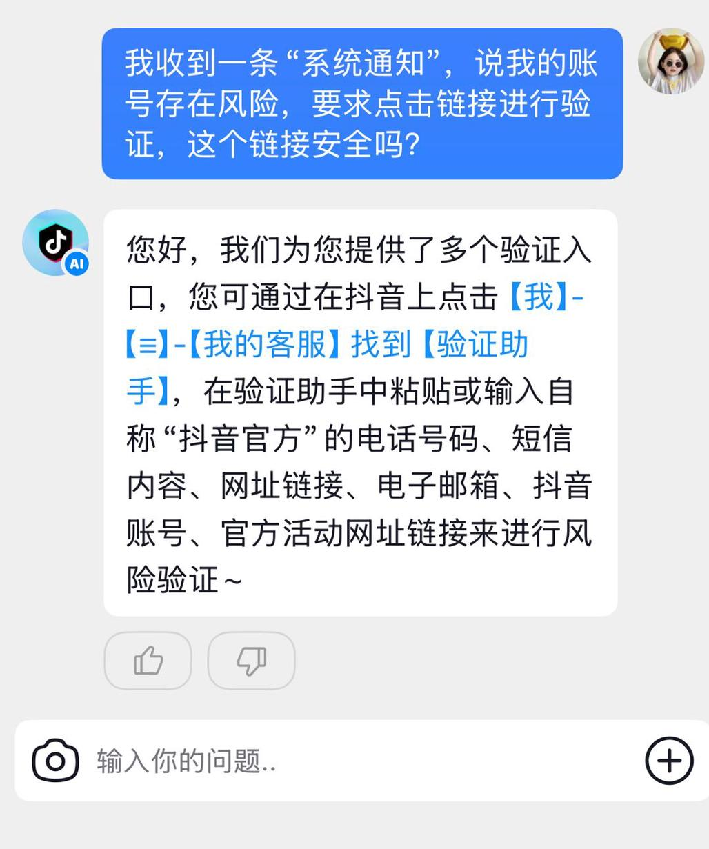 图 | 用户向“抖音反诈”咨询反诈相关信息