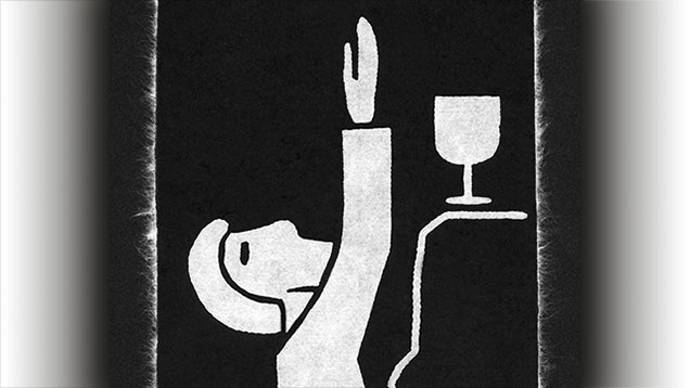 Getsemani | »Lass diesen Kelch an mir vorübergehen. Doch nicht mein, sondern Dein Wille geschehe.« | Linolschnitt, 11 cm x 22,5 cm | Frei nach einem Motiv des Altarbildes der Evangelischen Versöhnungskirche, Rüsselsheim, Deutschland. | Foto: © Sabrina | Reiner | | Geschütztes Bildmaterial